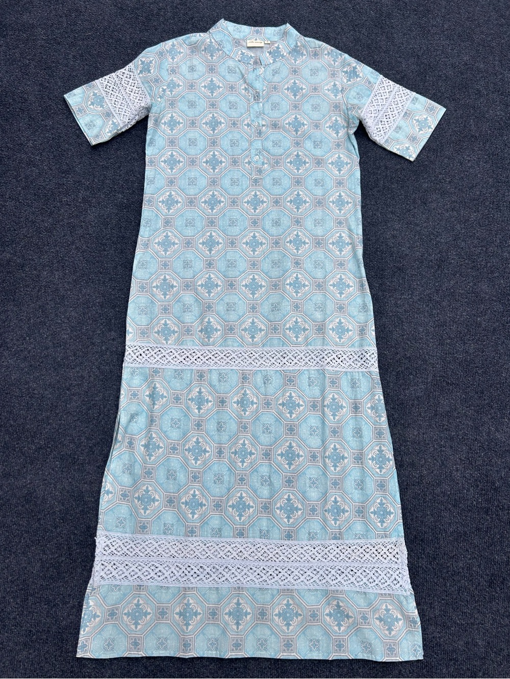 Julia Amory Majorelle Light Blue Printed Caftan Dress Small